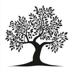 Minimalist Olive Tree Silhouette Icon Exuding Natural Elegance with Crisp Lines and Timeless Mediterranean Simplicity