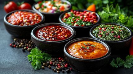 Colorful Assortment of Delicious Sauces and Spices