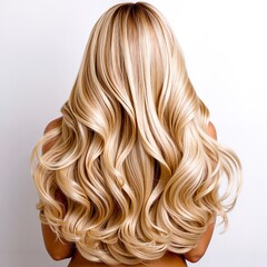 Naklejka premium A woman with long blonde hair is shown from the back