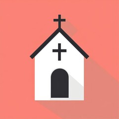 Sleek modern flat design of a minimalist Christian chapel featuring a prominent cross, ideal for mobile apps, websites, and digital iconography