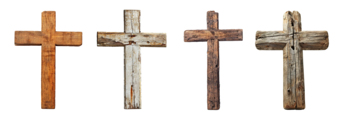 Wooden Christian cross transparent PNG set bundle, isolated background. Christianity, faith, religion, church, prayer, higher power