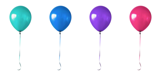 Cyan, blue, purple, pink balloon transparent PNG set bundle, isolated background. Colorful party, celebration, gender reveal, birthday, fun vibrant color decoration