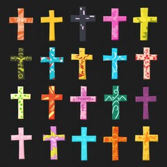 Obraz premium Stylish Faith Cross Collection Featuring Bold Vector Designs and Artistic Clipart Illustrations Embracing Modern Spiritual Aesthetics