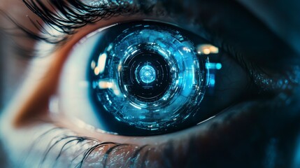 Close-up of eye with futuristic graphic display