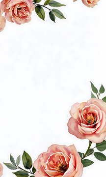 Watercolor Roses Frame with White Space for Text or Invitation