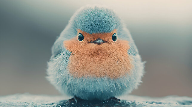 Fluffy blue robin bird, close-up, outdoors, blurred background, nature photography