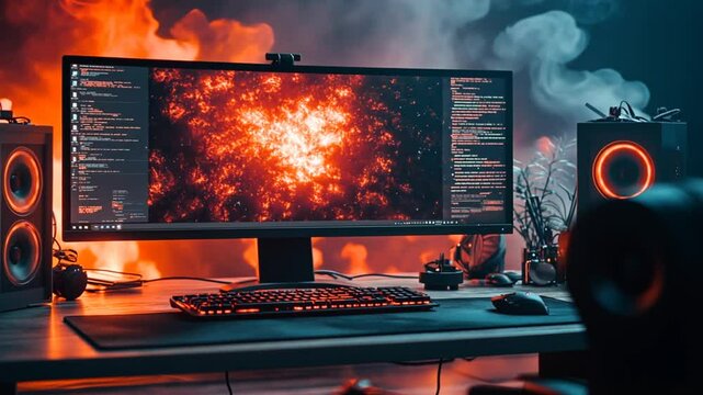 Gaming PC Setup with Dramatic Display