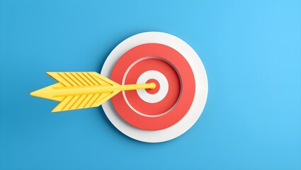 A vibrant bullseye target with a yellow arrow striking the center against a blue background, symbolizing focus and achievement.