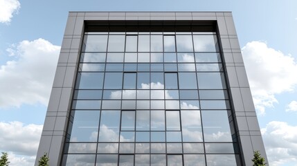 Obraz premium Modern office building facade reflecting a cloudy sky. Possible use Business presentation, architectural portfolio