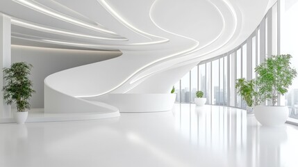 Fototapeta premium Modern White Architectural Interior Design with Plants