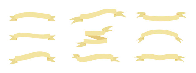 Yellow ribbon banner set.    Blank retro flag of different shapes.     Set of vintage ribbons for advertising design. Vector illustration
