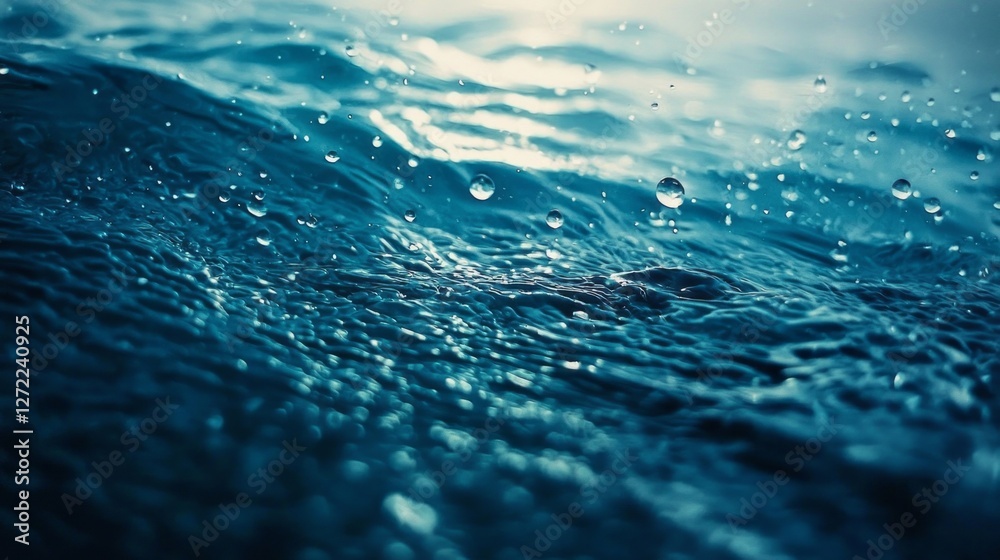 Poster a myriad of shimmering water droplets captivates the deep sea, reflecting light and creating a mesme