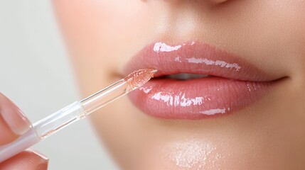 Woman applying lip gloss close-up