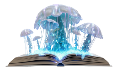 PNG Glowing jelly fish jellyfish book invertebrate.
