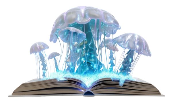 PNG Glowing jelly fish jellyfish book invertebrate.