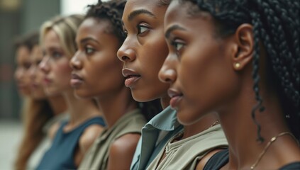 Obraz premium Profile View of Five Women with Different Skin Tones