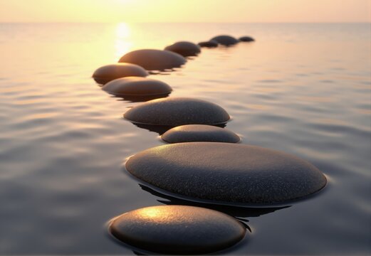 Stones in Water at Sunset