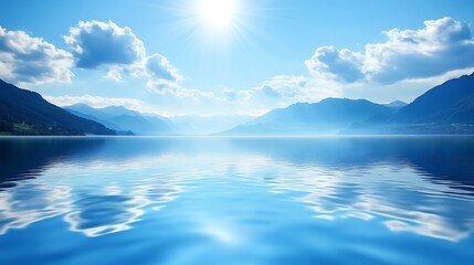 Obraz premium Serene Mountain Lake Under a Bright Sunny Sky