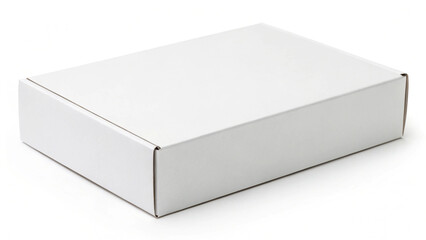A clean, white cardboard box is positioned at an angle. As a product mockup, its neutral design lends itself to versatile applications.