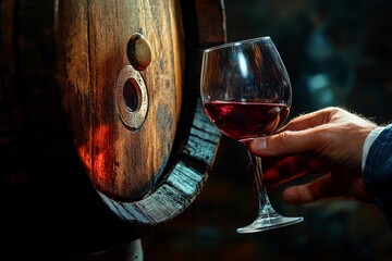A winemaker observing the fermentation progress in a winery