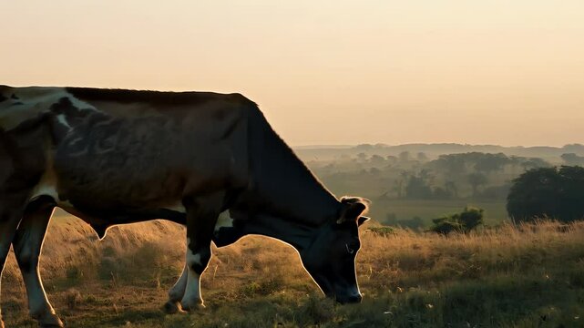 video of countryside beautifully cow grazing leisurely serene peaceful moments rural life in 4k