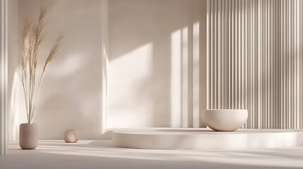 Minimalist Interior Design Scene with Pampas Grass and Cream Tones