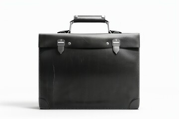 Black leather briefcase on white background. Neural network AI generated