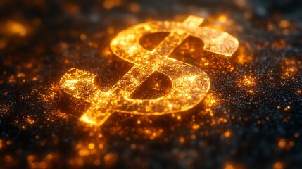 Golden dollar symbol surrounded by shimmering dust