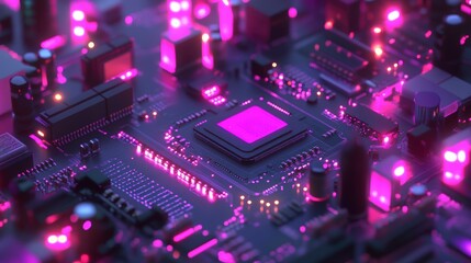 Obraz premium Futuristic Circuit Board with Pink Accent Lighting