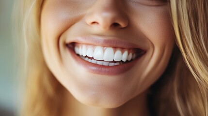 Obraz premium Woman's happy smile, healthy teeth, close-up, dental care