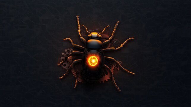 Robotic beetle with glowing core and mechanical gears
