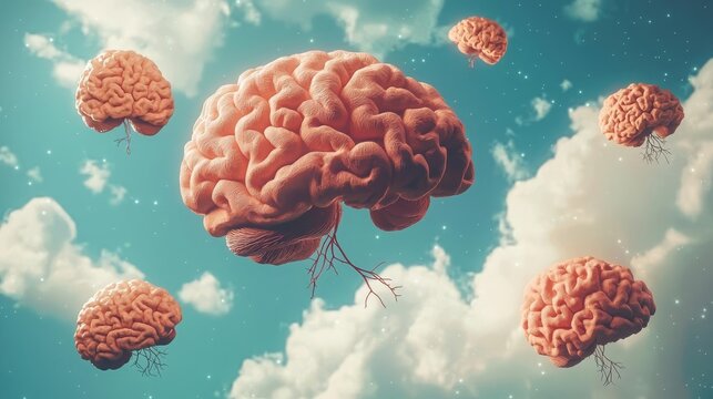 FND Functional Neurological Disorder Functional Neurological Disorder FDN Floating brains in a surreal cloudscape.
