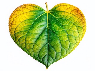 Obraz premium Heart-Shaped Leaf, Vibrant Green Yellow, Panoramic Botanical Photography, Nature Stock Photo
