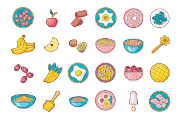 Fototapeta premium Colorful Flattened Food Icons
