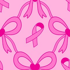 Breast cancer month seamless pink ribbon day mammogram pattern for wrapping paper and medical accessories