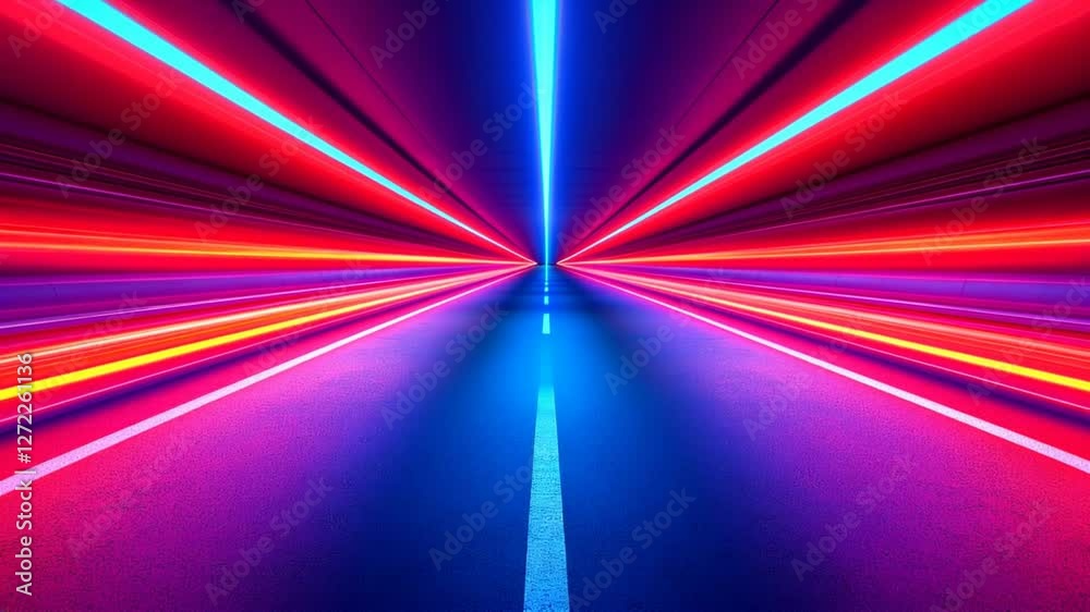 Sticker vibrant neon lights illuminate a futuristic tunnel, creating an energetic and dynamic visual experie