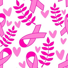 Breast cancer month seamless pink ribbon day mammogram pattern for wrapping paper and medical accessories
