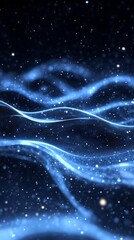 Fototapeta premium Abstract blue waves with glittering particles, creating a magical, cosmic effect. Perfect for backgrounds or designs.