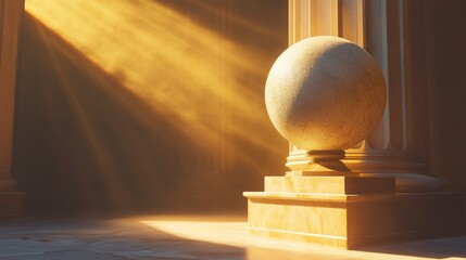 Sunlight streams into ancient colonnade