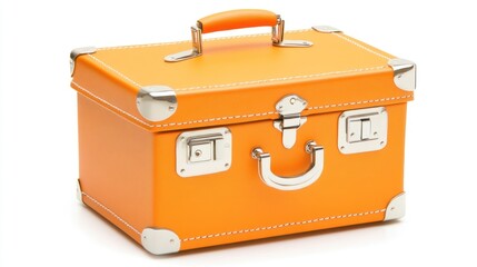 An Orange Vintage Style Suitcase on White Background