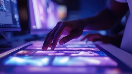 Print-ready, close-up of hands aligning a photo in a print-ready template on a computer