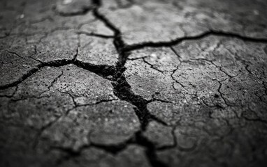 Obraz premium Cracked earth surface reveals drought conditions in an arid landscape during a dry season in a remote region