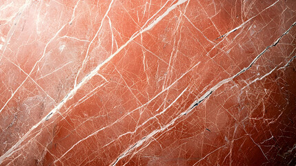 Fototapeta premium Close-up view of reddish-pink marble texture with white and dark veins. Background shows intricate patterns. Possible use design inspiration