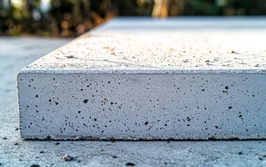 Close-up of a textured concrete slab showcasing speckled patterns under natural light in an outdoor setting