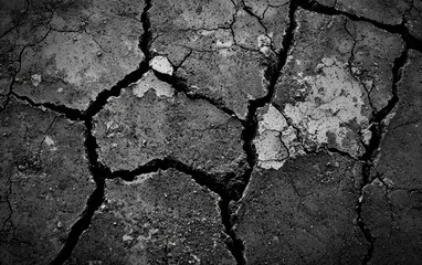 Dried cracked earth reveals signs of drought in a parched landscape with distinct fissures and soil texture