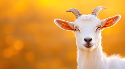 Obraz premium Close up portrait of a white goat with horns