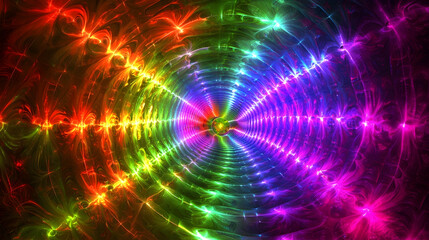 Colorful fractal tunnel background; vibrant rainbow energy swirls; digital art; website design