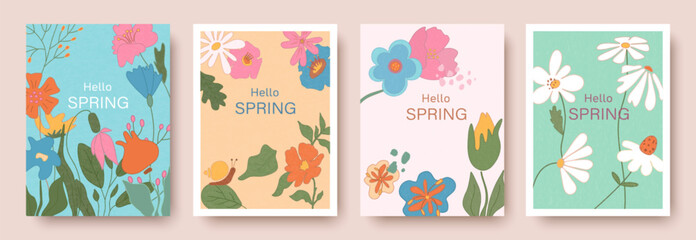 Bright artistic templates with floral pattern. Spring flowers,for invitations,covers,postcards.Vector