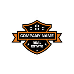 simple shield real estate logo emblem design