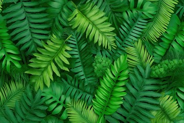 Lush green ferns and foliage create a dense tropical backdrop